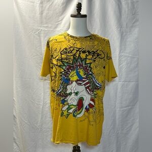 Vintage Ed Hardy Christian Audigier Mens Graphic T Shirt Yellow XXL